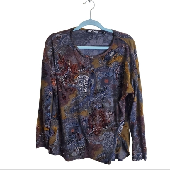Sno Skins Velvet Mixed Media Scoop Neck Long Sleeve Top Size M - Picture 1 of 5